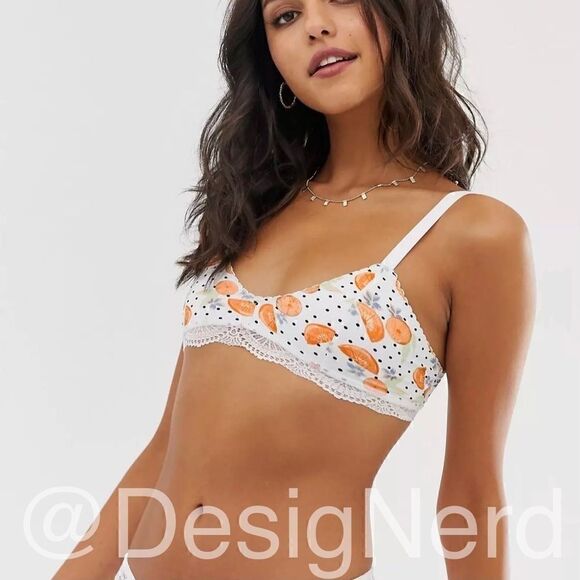 INTIMATELY FREE PEOPLE MARI BRALETTE IN IVORY CITRUS COMBO SOFT CUP BRA ORANGES - Picture 2 of 11
